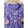 imageCHICWISH Womens PurpleCream Stitch Floral Diamond PomPom Hand Knit CardiganPurple