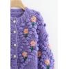 imageCHICWISH Womens PurpleCream Stitch Floral Diamond PomPom Hand Knit CardiganPurple