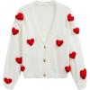 imageCHICWISH Women 3D Heart Open Front Cardigan Sweaters VNeck Casual ButtonUp Long Sleeve Cropped Knit CardiganWhite