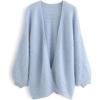 imageCHICWISH Women Fuzzy Open Front Waffle Knit Cardigan Long Lantern Sleeve Oversize Classy Cozy Cardigan Sweater TanPinkBlueBlue