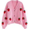 imageCHICWISH Womens Candy PinkCream Stitch Strawberry Button Up Hand Knit CardiganCandy Pink