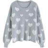 imageCHICWISH Womens Comfy Casual Fuzzy Contrast Heart Knit Sweater Pullover SweatershirtGrey