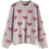 imageCHICWISH Womens Comfy Casual Pink Fuzzy Hearts Knit Sweater Pullover SweatershirtPink