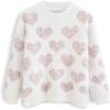 imageCHICWISH Womens Comfy Casual Pink Fuzzy Hearts Knit Sweater Pullover SweatershirtWhitepink Fuzzy Hearts