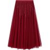 imageCHICWISH Sequins Tulle Skirts Elastic Waist Mesh Midi Holiday Flowy Layered Red SkirtRed