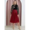 imageCHICWISH Sequins Tulle Skirts for Women Elastic Waist Mesh Midi Skirt Casual Flowy Layered Black SkirtRed