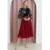 imageCHICWISH Sequins Tulle Skirts for Women Elastic Waist Mesh Midi Skirt Casual Flowy Layered Black SkirtRed