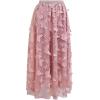 imageCHICWISH Women 3D Butterfly Embroidered Mesh Tulle Midi Skirt High Elastic Waist ALine Fairy SkirtsPink