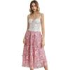 imageCHICWISH Women 3D Butterfly Embroidered Mesh Tulle Midi Skirt High Elastic Waist ALine Fairy SkirtsPink