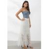 imageCHICWISH Women Bohemian Cutwork Crochet Maxi Skirt Hollow Out High Elastic Waist Summer Vacation Beach Long SkirtsWhite