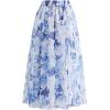 imageCHICWISH Women Mesh Tulle Skirt Indigo Lemon Printed ALine Fairy Midi Skirt High Elastic Waist Layered Casual SkirtsIndigo