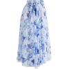 imageCHICWISH Women Mesh Tulle Skirt Indigo Lemon Printed ALine Fairy Midi Skirt High Elastic Waist Layered Casual SkirtsIndigo