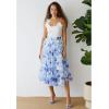 imageCHICWISH Women Mesh Tulle Skirt Indigo Lemon Printed ALine Fairy Midi Skirt High Elastic Waist Layered Casual SkirtsIndigo