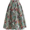 imageCHICWISH Women Pleated Midi Skirt Flower Pattern Casual High Waist A Line Swing Flare Summer SkirtsGreen
