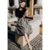 imageCHICWISH Women Pleated Midi Skirt Flower Pattern Casual High Waist A Line Swing Flare Summer SkirtsGreen