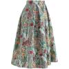 imageCHICWISH Women Pleated Midi Skirt Flower Pattern Casual High Waist A Line Swing Flare Summer SkirtsGreen