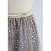 imageCHICWISH Women Tulle Mesh Sequin Skirts Elastic Waist Pleated Midi Skirt Sparkle Layered Flowy Fairy Tutu SkirtsYellow