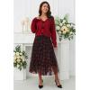 imageCHICWISH Women Valentines 3D Red Heart Print Mesh Tulle Midi Skirt Elastic High Waist ALine Cute Flowy Holiday SkirtBlack