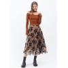 imageCHICWISH Womens Caramel 3D Leaf DoubleLayered Mesh Tulle Midi SkirtCaramel3d Leaf