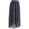 imageCHICWISH Womens GreyMint DotsPurpleRouge Pink Tiered Layered Mesh Ballet Prom Party Tulle Tutu Aline Maxi SkirtSmokemidi
