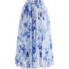 imageCHICWISH Women Mesh Tulle Skirt Indigo Lemon Printed ALine Fairy Midi Skirt High Elastic Waist Layered Casual SkirtsIndigo