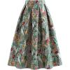 imageCHICWISH Women Pleated Midi Skirt Flower Pattern Casual High Waist A Line Swing Flare Summer SkirtsGreen