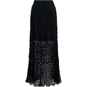 imageCHICWISH Women Bohemian Cutwork Crochet Maxi Skirt Hollow Out High Elastic Waist Summer Vacation Beach Long SkirtsBlack