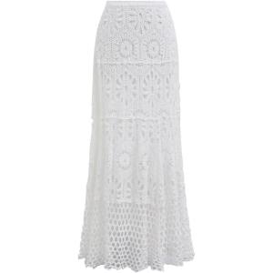 imageCHICWISH Women Bohemian Cutwork Crochet Maxi Skirt Hollow Out High Elastic Waist Summer Vacation Beach Long SkirtsWhite