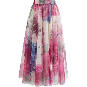 imageCHICWISH Womens Dancing in Flowers DoubleLayered Mesh Tulle SkirtPink