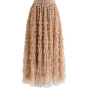 imageCHICWISH Womens GreyMint DotsPurpleRouge Pink Tiered Layered Mesh Ballet Prom Party Tulle Tutu Aline Maxi SkirtLight Tanmidi