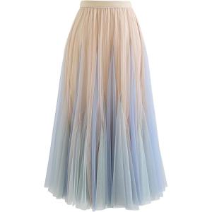 imageCHICWISH Womens LilacCreamGreyPinkBlack Layered Mesh Ballet Prom Party Tulle Tutu ALine Maxi SkirtApricot Color Block
