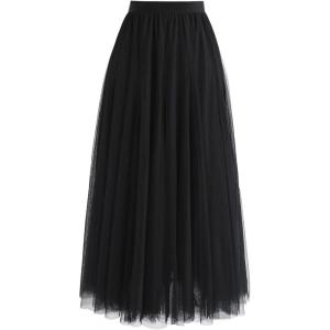 imageCHICWISH Womens LilacCreamGreyPinkBlack Layered Mesh Ballet Prom Party Tulle Tutu ALine Maxi SkirtBlack