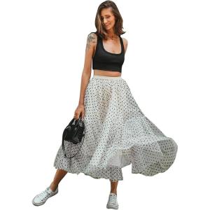 imageCHICWISH Womens LilacCreamGreyPinkBlack Layered Mesh Ballet Prom Party Tulle Tutu ALine Maxi SkirtCream Dots