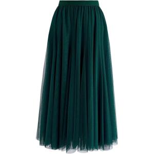 imageCHICWISH Womens LilacCreamGreyPinkBlack Layered Mesh Ballet Prom Party Tulle Tutu ALine Maxi SkirtDark Green