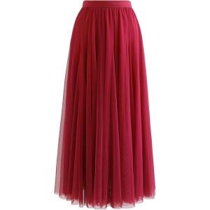 imageCHICWISH Womens LilacCreamGreyPinkBlack Layered Mesh Ballet Prom Party Tulle Tutu ALine Maxi SkirtRed