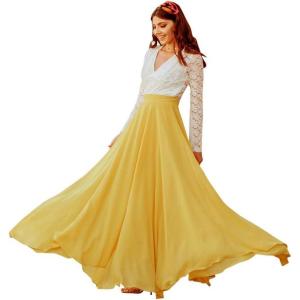 imageCHICWISH Womens Timeless Favorite Chiffon Maxi Prom Party SkirtMustard Yellow