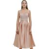 imageCHICWISH Women Sleek Pleated Midi Skirt ALine Elastic High Waist Solid Flared Skirt with Side Pockets CoralCoral