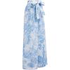 imageCHICWISH Women Wide Leg Pants Floral Printed High Elastic Waist Belted Summer Casual Long Trousers with PocketsBlue