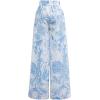 imageCHICWISH Women Wide Leg Pants Floral Printed High Elastic Waist Belted Summer Casual Long Trousers with PocketsBlue