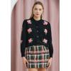 imageCHICWISH Women Wool Plaid Mini Skirt High Waisted Pencil Skirts Short Tight Bodycon Skirt with Golden ButtonsGreen