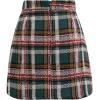 imageCHICWISH Women Wool Plaid Mini Skirt High Waisted Pencil Skirts Short Tight Bodycon Skirt with Golden ButtonsGreen