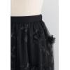 imageCHICWISH Womens 3D Mesh Flower Embroidered Tulle Midi SkirtBlack3d Mesh Flower