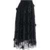 imageCHICWISH Womens 3D Mesh Flower Embroidered Tulle Midi SkirtBlack3d Mesh Flower