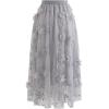 imageCHICWISH Womens 3D Mesh Flower Embroidered Tulle Midi SkirtGrey3d Mesh Flower
