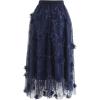 imageCHICWISH Womens 3D Mesh Flower Embroidered Tulle Midi SkirtNavy3d Mesh Flower