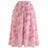 imageCHICWISH Womens 3D Pinky Rose Mesh Tulle Elastic Waist SkirtPink3d Mesh Rose
