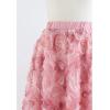 imageCHICWISH Womens 3D Pinky Rose Mesh Tulle Elastic Waist SkirtPink3d Mesh Rose