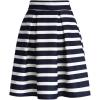 imageCHICWISH Womens Adorable Navy and White Stripe Pleated ALine Midi Prom Party SkirtBlack
