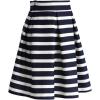 imageCHICWISH Womens Adorable Navy and White Stripe Pleated ALine Midi Prom Party SkirtBlack