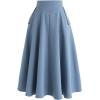 imageCHICWISH Womens Classic Simplicity Blue ALine Midi Skirt with Side PocketsBlue